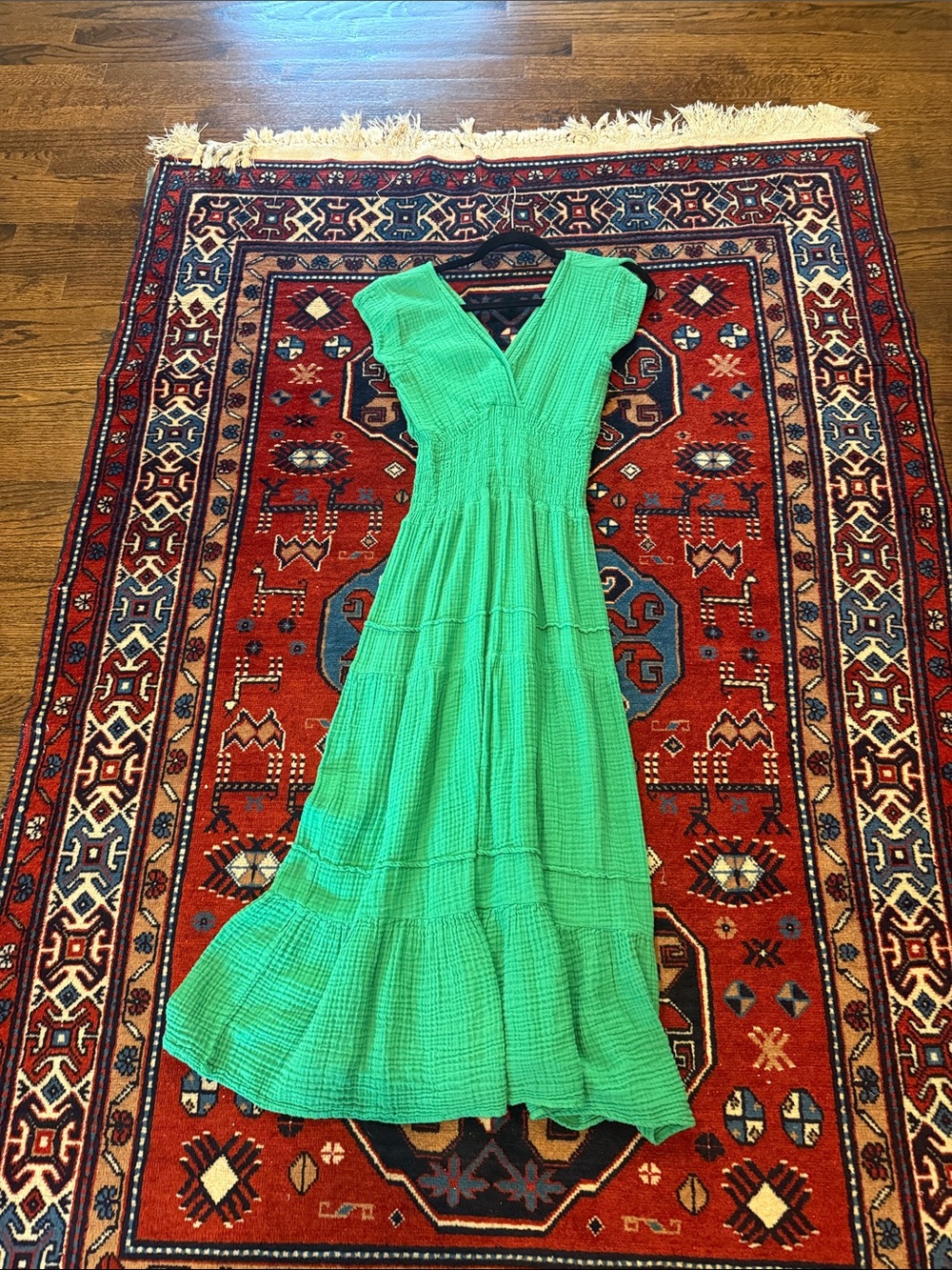 Bright Green V-Neck Tiered Maxi Dress - Women's Summer Style